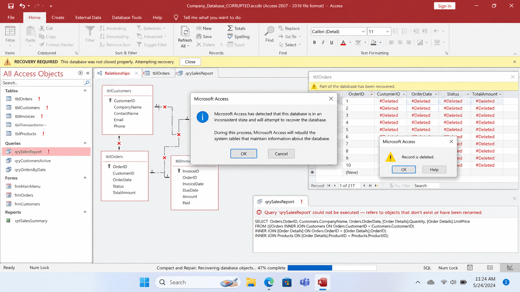 Access database corruption and repair problem overview