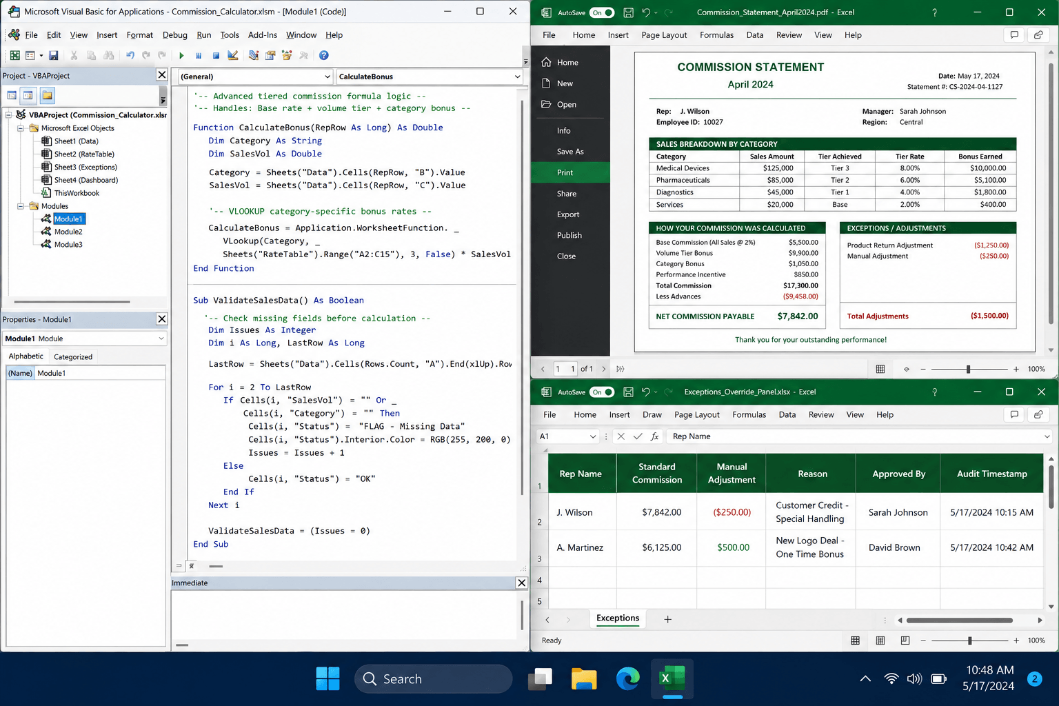Sales Commission Calculator case study technical highlights
