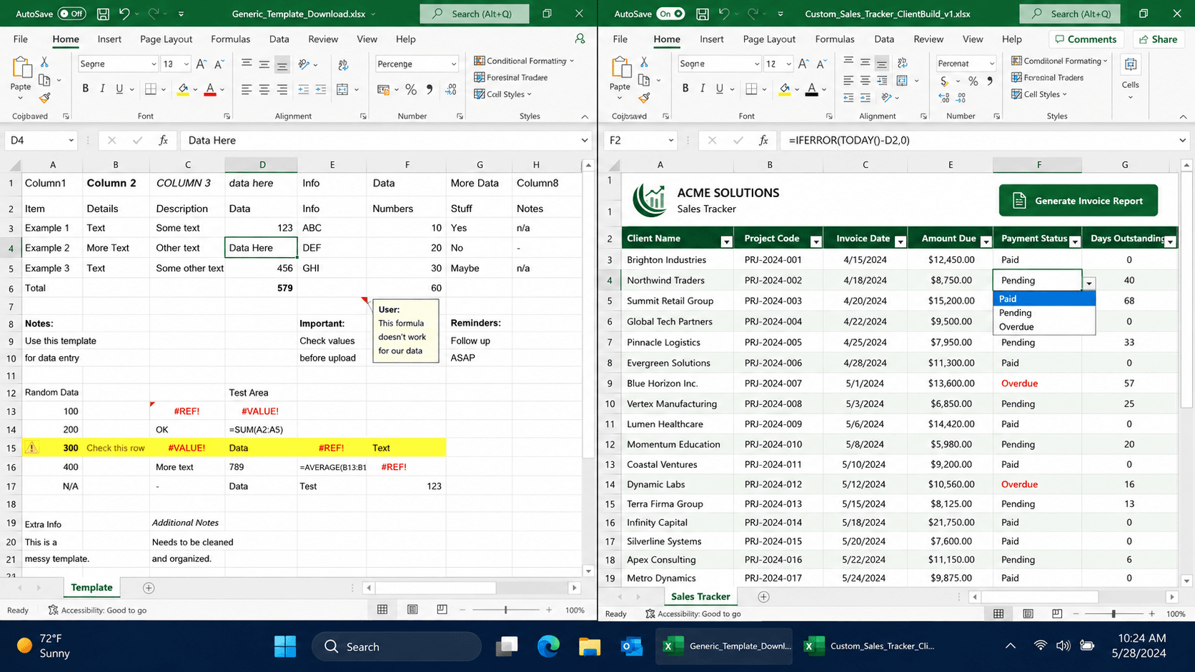 Excel Custom Spreadsheet Design - Templates Don't Fit