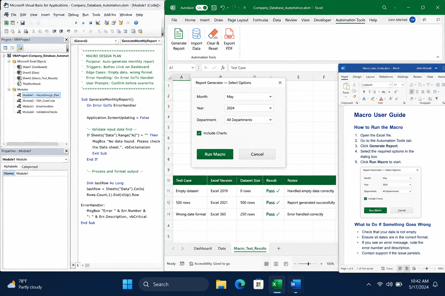 Excel macro development workflow overview